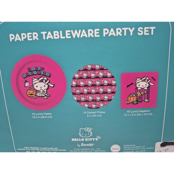 Hello Kitty Halloween Paper Tableware Party Set 16 Lunch 16 dessert 40 Napkins - Picture 3 of 4
